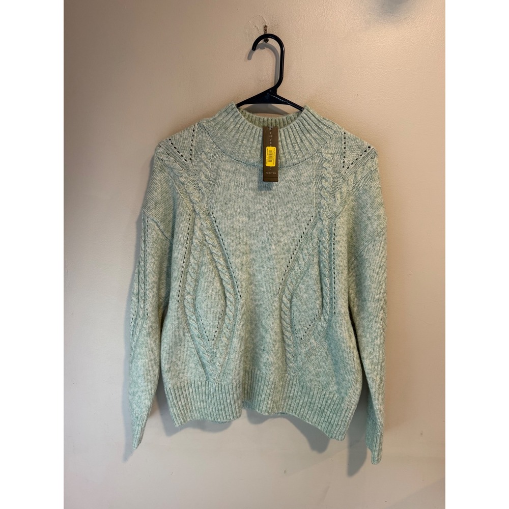 Investments Petites Cable Knit Mock Neck Sweater Seafoam Green PM F51SV370P
